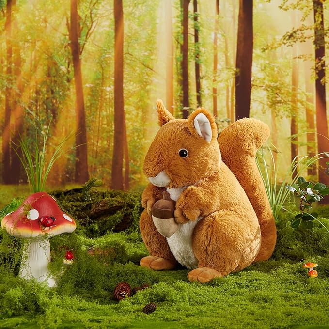 BENINY 14“ Realistic Squrrile Stuffed Animal, Cute Squirrel Plush Toy with Holding Mini Acorn, Plushie Gift for Kids