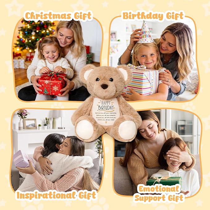 15" Birthday Teddy Bear with Inspirational Message – Soft Plush Keepsake for 18th, 21st Birthday Gifts for Daughter, Son, Friends & Grandkids