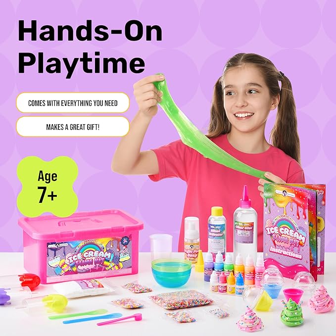 Original Stationery Ice Cream Slime Kit Rainbow Popsicle Edition – All-in-One DIY Slime Making Kit with Glue, Activator, Sprinkles, Bowls & Mixers, for Kids & Girls Creative Play