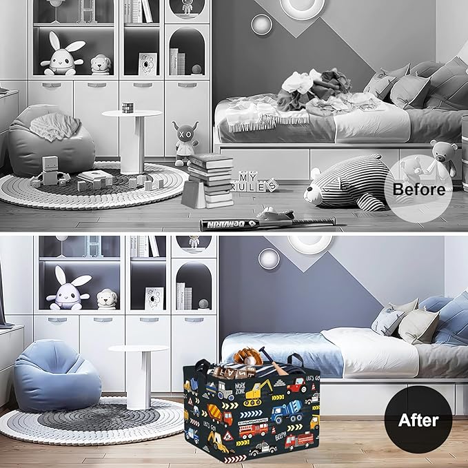 Clastyle City Car Baby Laundry Hamper Kid Storage Basket Boy Gift Toy Box Collapsible Clothes Organizer Nursery Bin for Bedroom,Fire Truck,40 * 30 * 30 cm
