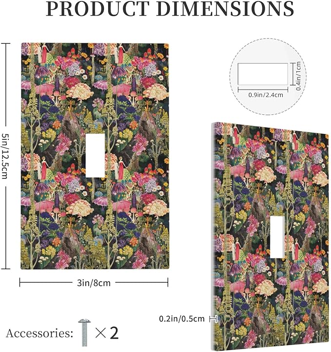 Dreamy Tropical Rainforest Colorful Mushroom Wildflower Decorative Light Switch Cover 1 Gang Single Toggle Device Electrical Faceplate Switchplates Decorator Outlet Wall Plate for Farmhouse Kids Room