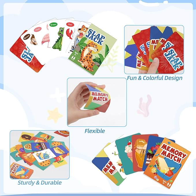 Card Games,Fun Card Game for Kids Ages 4-8,Classic Interactive Games for Kids Toddlers and Adults,Perfect for Stocking Stuffers Gifts,Family Game Night Travel and Party Games(Slap Jack&Memory Match)