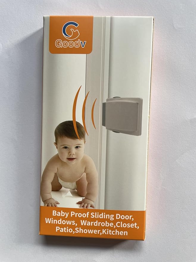 Goodv Child Proof Window Sliding Door Lock 2 Grey Packs (Suit for Working Space Over 0.42in and Under 1.18in) Security Your Baby Safe and Protect Kid outof Dangerous at Home (2, Grey)