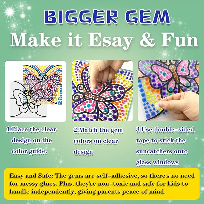 WAHFNG Gem Art, Kids Diamond Art Kit -Window Art Suncatcher Kit - Arts and Crafts for Girls and Boys Ages 6-12 - Best Gift Ideas for Age 4, 5, 6, 7, 8, 9, 10-12, 6-8 (Maple Leaf & Butterfly)
