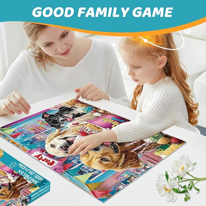 300 Pieces Puzzles for Adults | Dog Birthday Party Jigsaw Puzzles 300 Piece for Children Adults Seniors | Sturdy,Safe | Engaging & Educational Toys Great Gift for Boys Girls 20.5 x 15 in