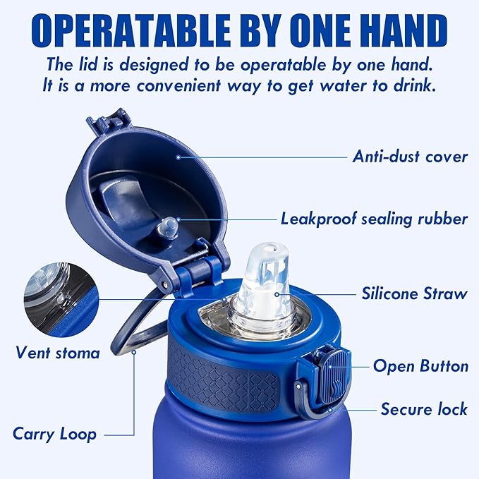 OLDLEY 12oz Kids Water Bottle, Stainless Steel Insulated Water Bottle For Kids, With Straws Leak-proof, Kids Water Bottles For School Boys Girls,Klein Blue