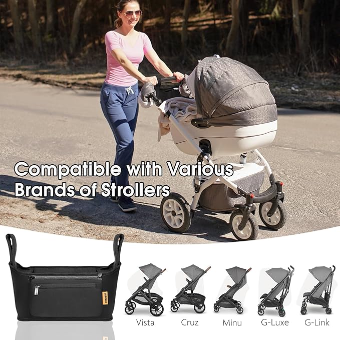 Stroller Organizer, Non Slip Straps Stroller With Insulated Cup Holder Fits for UPPABABY, Detachable Bag for Phone, Stroller Organizer Bag Compatible with Various Brands of Stroller