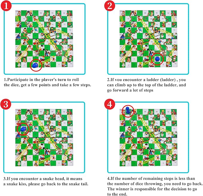KIDAMI Magnetic Snakes and Ladders Board Game Set for Kids and Adults, 7. 64 & 9.75 Inches