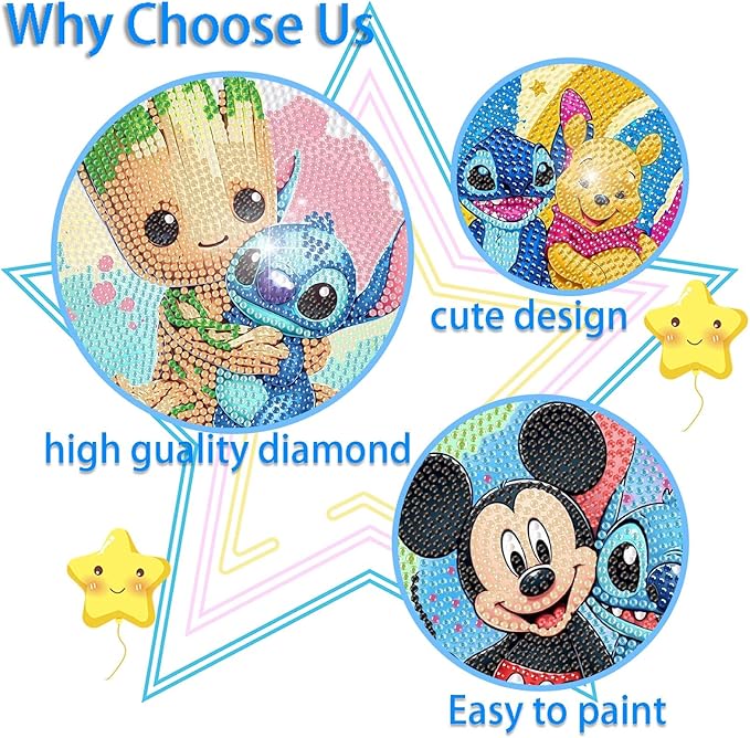 Fuinkqe 4 Packs Diamond Art Kits for Kids,Cartoon Diamond Art for Kids Ages 4-8,5D DIY Diamond Art Kits Ages 8-12,Mosaic Kits Gem Art for Home Wall Decor 6X6 Inch