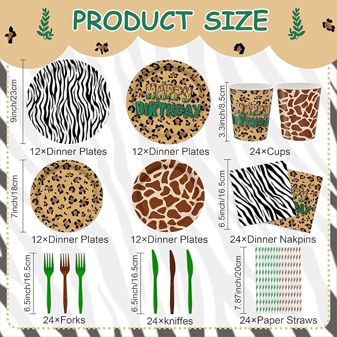 168PCS Mouse Safari Party Supplies for Kids Boys Girls, Cartoon Jungle Birthday Party Tableware Jungle Birthday Party, Zoo Adventure Plates, Napkins, Cups, Knife, fork, straw Set Serves 24