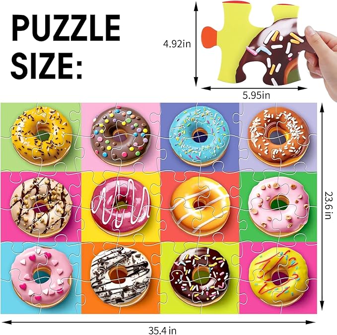 Jumbo Floor Puzzle for Kids,48 Piece Colorful Donuts Jigsaw Puzzles,Learning Educational Toys for Toddlers Ages 3-5,Children Easter Gift for Boy Girl Ages 4-8 (Donut)