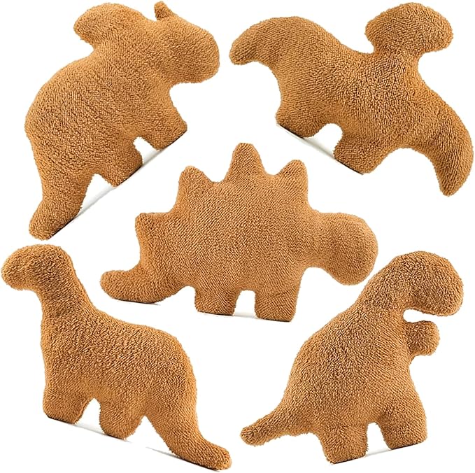 5 Packs Dino Nugget Pillow Plush, Large Dinosaur Chicken Nugget Pillow Stuffed Animal Plush Toy, Dino Nugget Dinosaur Theme Party Decoration Birthday Christmas Valentines Day Gift for Kids Boys Girls