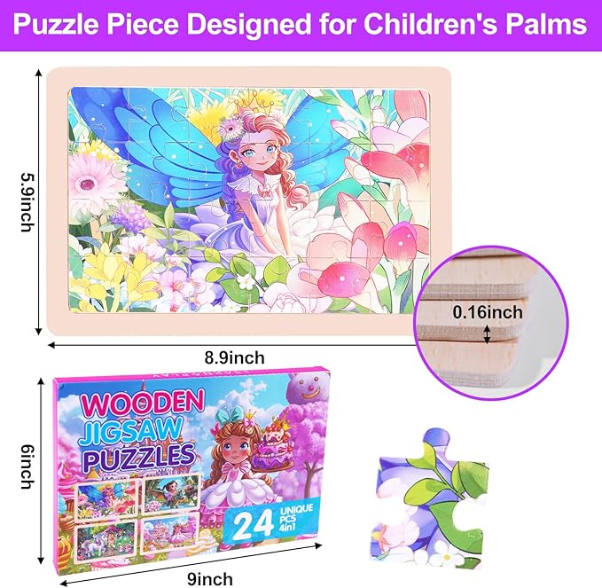 Wooden Puzzles for Kids Ages 3-5, 4 Packs Montessori Toddler Jigsaw Puzzles, Preschool Educational Toys for Children Ages 4-8, Puzzle Boards Toys for 3 4 5 6 7 8 9 Boys Girls (Animal B)