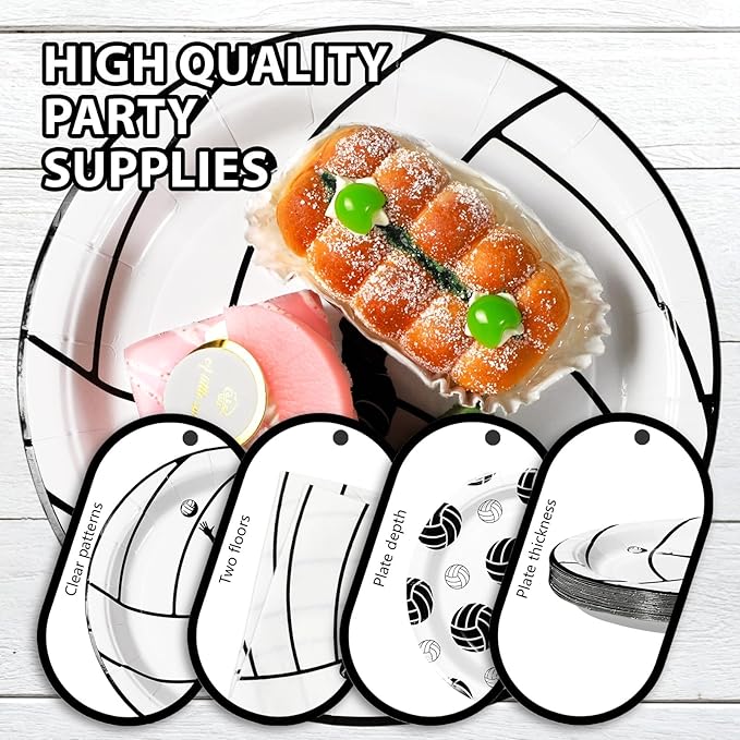Grencian 96Pcs Volleyball Party Decorations Volleyball Paper Plates and Napkins Sports Theme Disposable Tableware for Girls Birthday Party Supplies Serves 24