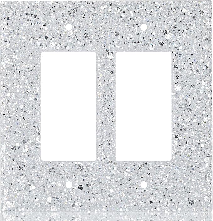 2-Gang Light Switch Cover Plate - Shiny Silver Mirror Finish,5.1"x5.1",Sparkling Design for Outlet or Double Rocker Switch