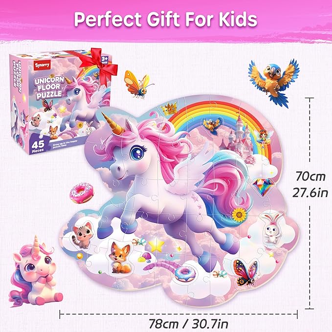 SYNARRY Unicorn Floor Puzzles for Kids Ages 4-6, Large 45 Piece Floor Puzzles for Kids Ages 4-8, Puzzles for Toddlers 3-5, Unicorn Toys Easter Basket Stuffers Gifts for 3 4 5 6 7 8 Year Old Girls