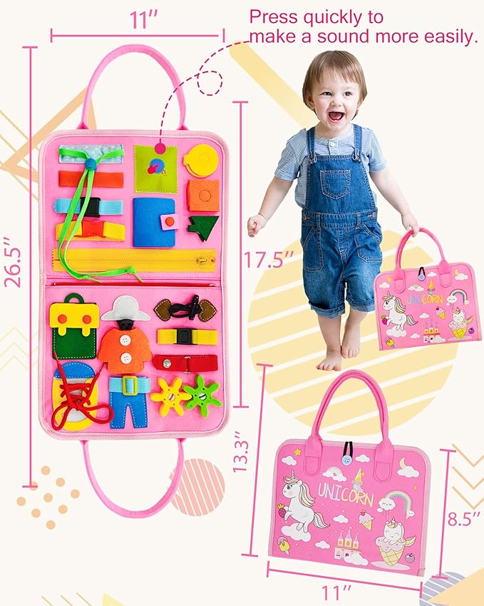 Exorany Busy Board Montessori Toys for Toddler Girls & Boys Birthday Gifts, Sensory Toys for Toddlers, Educational Travel Toy, Preschool Activities for Learning Fine Motor Skills