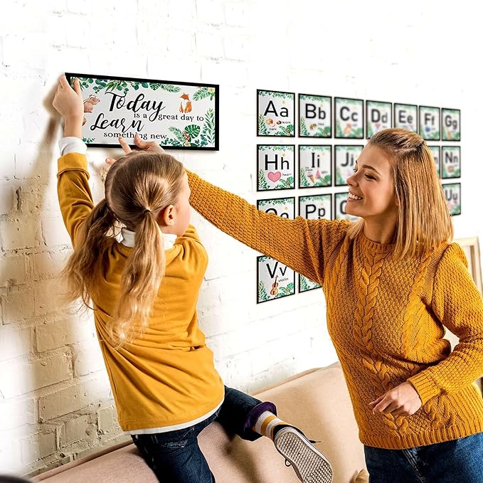 58 Pieces Educational Preschool Cards Kids Early Learning Poster Alphabet Number Colors and Shapes Bulletin Board Decoration Kindergarten Classroom Learning Card with Glue Point Dot (Fresh Style)