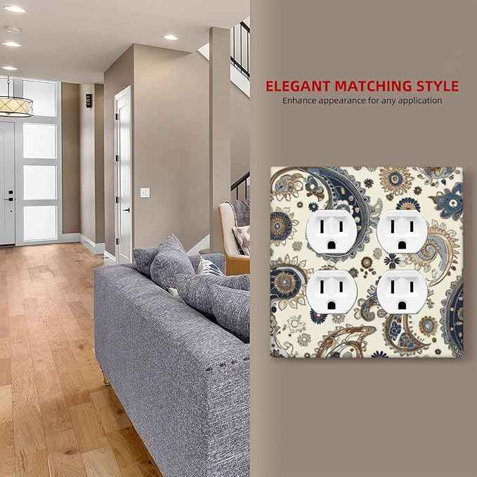 Outlet Covers Doodle Style Floral Abstract Teardrop 2 Gang Double Duplex Decorative Light Switch Covers Electrical Wallplates Socket Faceplate For Bed Room Living Room Decor