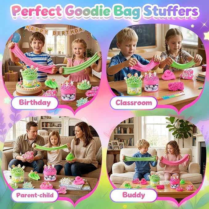 2 Pack Bunny Cloud Slime Kit for Girls Boys - Scented Fluffy Cloud Slime with Cute Bunny Charms - Non-Sticky Sensory Fidget Toys for Stress Relief & ASMR - DIY Slime Gift for Kids