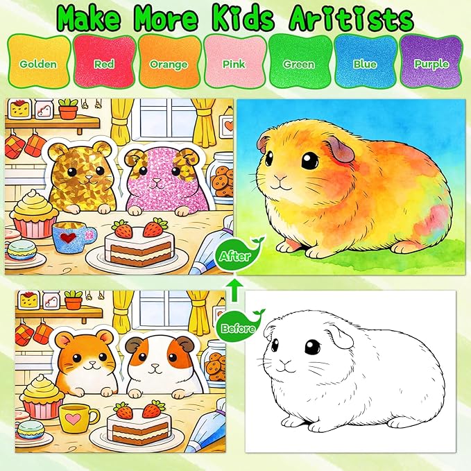 Paint with Water Coloring Books & Shimmer Art Kit for Kids, Animal Themed Arts and Crafts Set Watercolor Painting Kit, Travel Art Supplies for Boys Girls Ages 4-8, Birthday Christmas Easter Gift