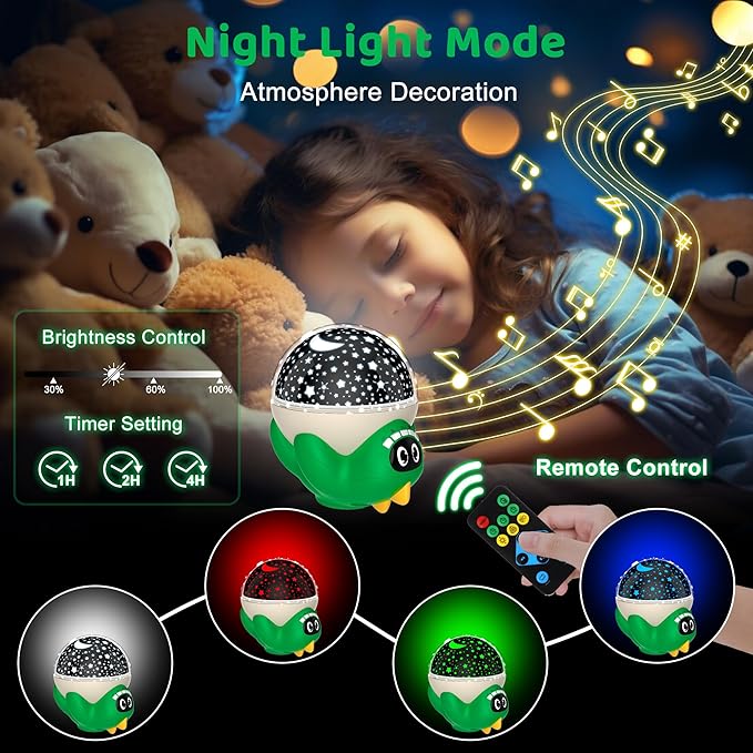 MOKOQI Dinosaur Night Light Projector for Kid Room | Dinosaur Toys for Kids 3-5 | Baby Light Projector with Music Timer and Remote Control Birthday Gifts for Boys