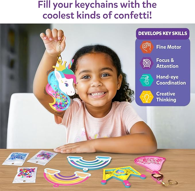 Skillmatics Shake-its – Glitter Craft Kit for Kids, DIY Arts & Crafts with Keychains, Mess-Free Activity, Unicorns & Princesses, Travel Toy, Birthday Gift for Girls & Boys Ages 4, 5, 6, 7, 8, 9