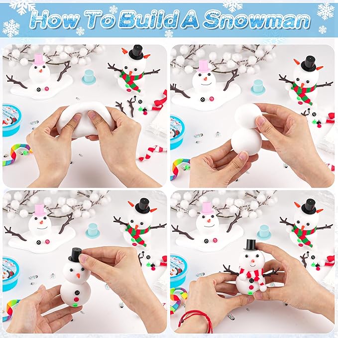 LAWOHO Build a Snowman Kit - 500ML Crystal Slime, Clay & Christmas Charms, Snowman Crafts for Kids, Stocking Stuffers for Adults, Slime Party Favors Kit