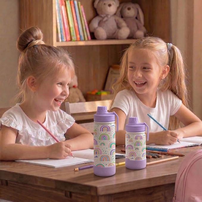 CHILLOUT LIFE 17 oz Kids Insulated Water Bottle for School with Leakproof Spout Lid and Cute Waterproof Stickers, Personalized Stainless Steel Thermos Flask Metal Water Bottle for Girls & Boys