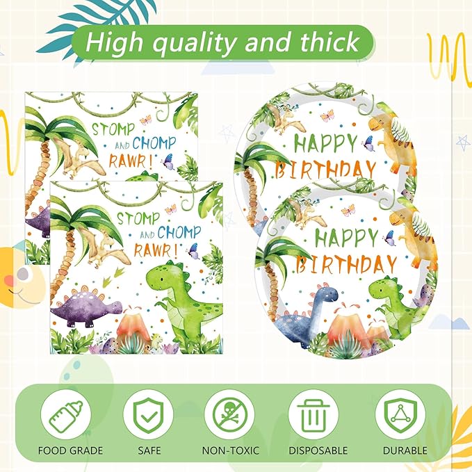 41Pcs Dinosaur Birthday Decorations,Dino Party Supplies Tableware Set for Boys Birthday with Dino Party PaperPlates,Napkins,Tablecloth丨Boys Jurassic Theme Dinosaur Party Decorations Supplies,Serves 20