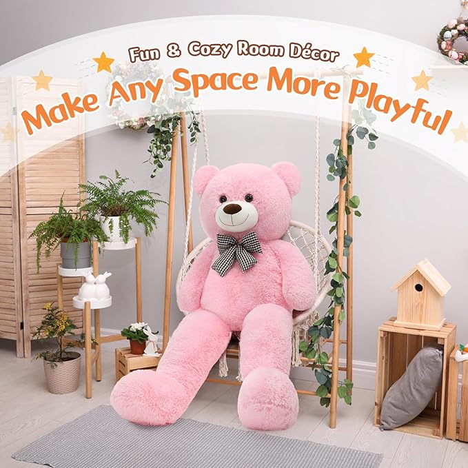 MorisMos Big Pink Teddy Bear, 39 Inch Giant Teddy Bear Stuffed Animals Plush, Soft Large Bears for Girls Girlfriend Birthday Gifts Soft Plush on Baby Shower