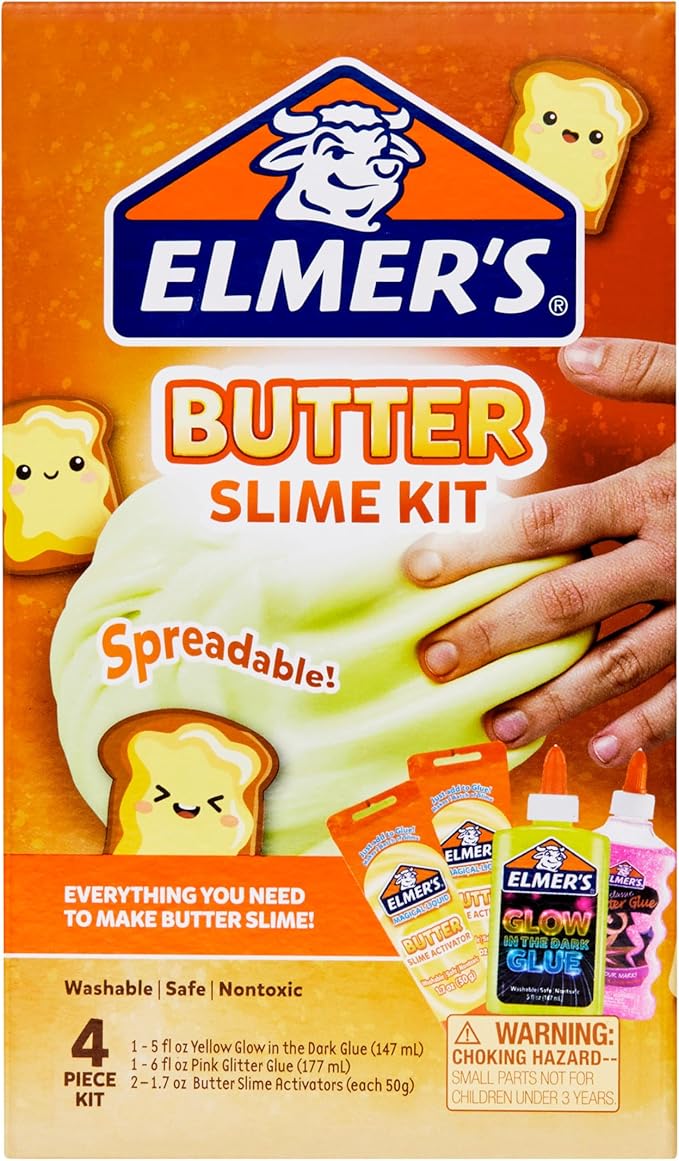 Elmer's Butter Slime Kit, Includes Glow in the Dark and Glitter Glue, Slime Activators, Washable, Safe, Nontoxic, 4 Piece Kit - Ideal for Kids, Activity Time, Classroom, Party, Gifts (Pack of 2)