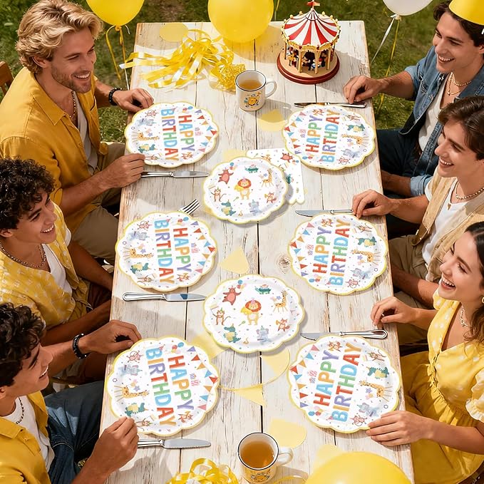 96Pcs Animal Parade Birthday Decorations Circus Carnival Plates and Napkins Circus Animals Birthday Decorations Favors for Kids Boys Girls Baby Shower Festive Circus Theme Party Supplies Serves 24