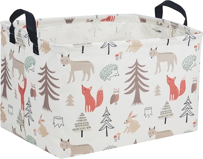 Essme Rectangular Kids Basket,Animal Storage Basket with Handles for Room Decor, Ocean Storage Bin（Grey animal）