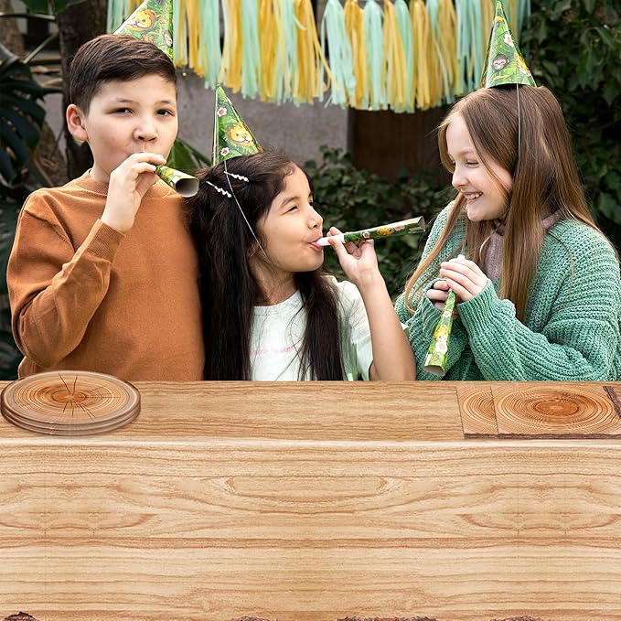 41 Pcs Camping Birthday Party Decorations Rustic Wood Grain Slice Tableware Brown Camo Wood Paper Plates Napkins Tablecloth丨Forest Themed Bonfire Hunting Birthday Lumberjack Party Decor,Serves 20