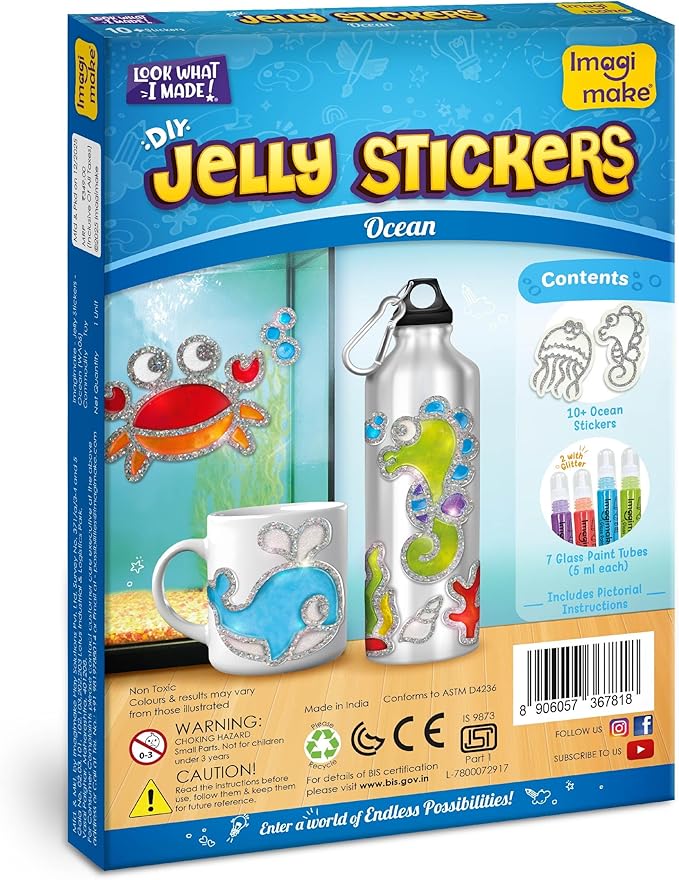Imagimake DIY Jelly Stickers - Ocean | Gel Window Clings | Activities for Kids Ages 3-5 | Craft Kits for Kids Ages 4-8 | Painting Kit for Boys Ages 5-8 | 3,4,5,6,7 Year Old Girl Birthday Gift