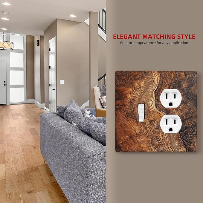Natural Wood Grain Texture Old Tree Trunk Print Wallplates 1 Toggle 1 Duplex Switch Plate Electrical GFCI Faceplate Decorative Light Switch Covers for Farmhouse Home Decor