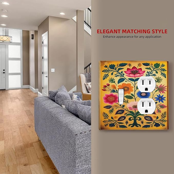 Decorative Art Light Switch Covers BlackCat&Flowers 2 Gang Single Toggle Duplex Combination Electrical Faceplate Switchplate Wall Plate for Home Decor