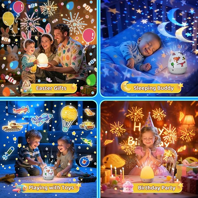 Dinosaur Egg Light for Nursery Sound Machine | 15 Sleeping Sounds+12HD Films+360°Rotating | Dnio Gifts for Kids Primal Hatch Dinosaur Egg Night Light for Nursery Boy Toys Hatch Sound Machine Lights