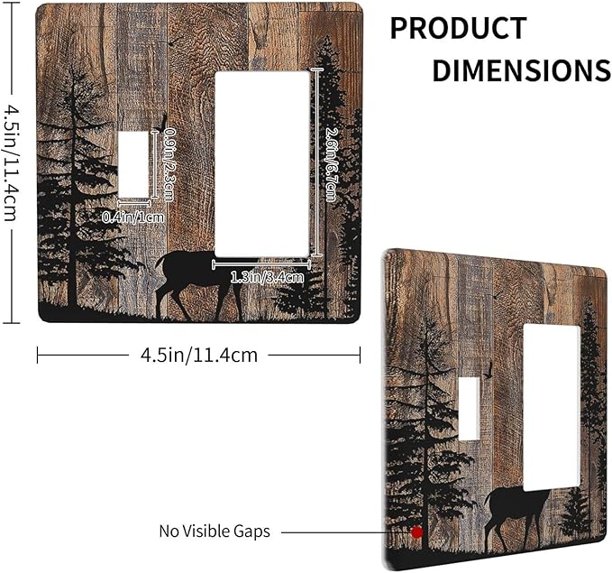 Outlet Covers Rustic Forest Antler Elk Deer Silhouettes Animals Wood Grain 1 Toggle 1 Rocker Combination Decorative Wall Plate Light Switch Cover Plate Electrical Switch Plates for Farmhouse
