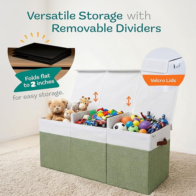 SoftOwl Extra Large Toy Storage Organizer with Lid - Sturdy, Collapsible Toy Chest Storage Box Design - Toys Bin with Dividers for Kids, Nursery, Bedroom, Playroom 37"x16"x14"