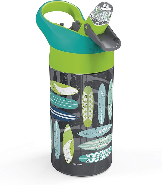Zak Designs 16oz Riverside Beach Life Kids Water Bottle with Straw and Built in Carrying Loop Made of Durable Plastic, Leak-Proof Design for Travel, 2PK Set