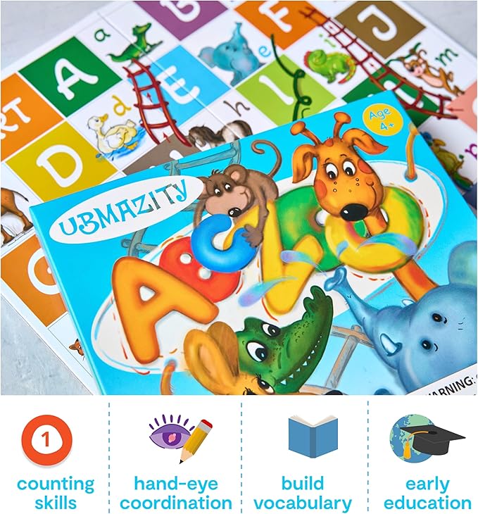 ABC Zoo Chutes and Ladders Board Game, Language Development Toy, Alphabet Learning Activity for Kids Ages 4+ Players 2-4