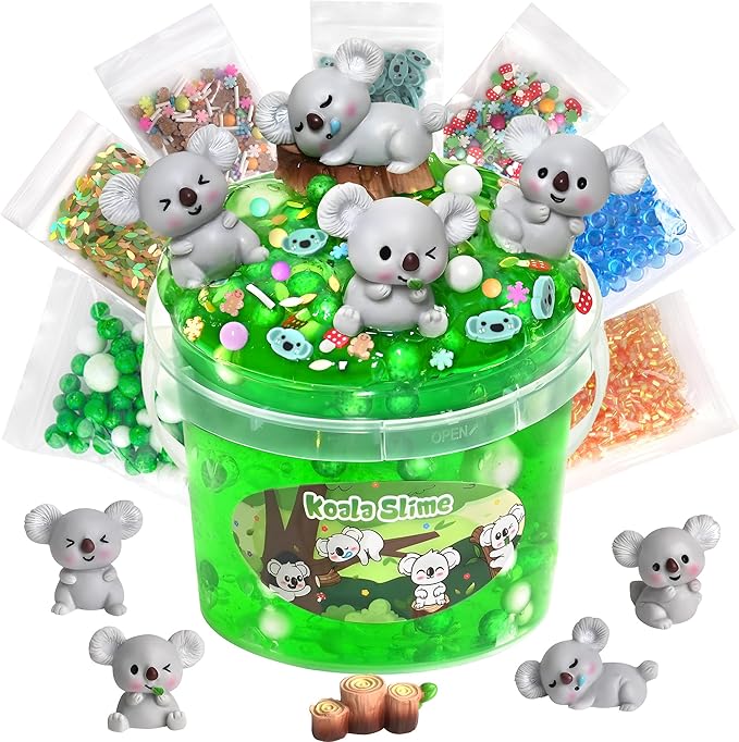 Koala Slime Kit 10oz, Vibrant Green Clear Slime Bucket for Kids Ages 8-12 with Various Add-ins, Non-Sticky & Stretchy, Slimes Party Favors Birthday, DIY Sensory Toys