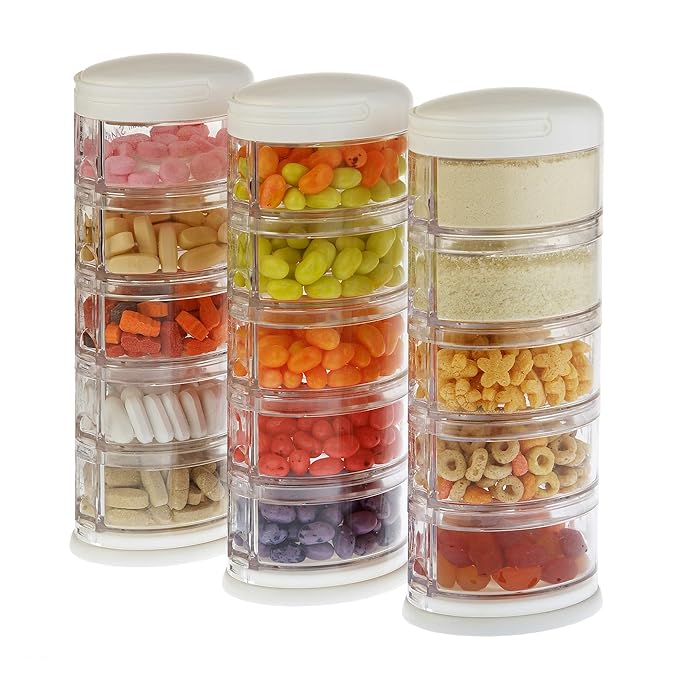 Innobaby Packin' Smart Stackable and Portable Storage System for Formula, Baby Snacks and More. 5 Stackable Cups in Mango Sorbet. BPA Free.