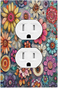 Outlet Covers Colorful Rainbow Pointillisme Flower 1 Gang Duplex Light Switch Cover Decorative Switch Plates Electrical Receptacle Faceplate Wall Plate For Bed Room Home Decor