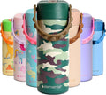 Elemental Insulated Kids Water Bottle, Stainless Steel Water Bottle with Straw Lid & Pop-It Handle, Leak-Proof Water Bottles for School, Boys or Girls, Travelling and Sports, 18oz - Green Camo