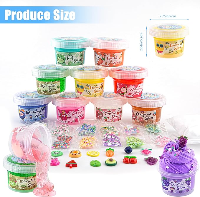 12 x 80 mL Big Slime Kit, 32 FL OZ Slime Includes 6 Butter & 6 Clear Crystal Slimes, 38 Pcs Slimes Pack with Charms & Jelly Cube Add-ins, Party Favors for Kids