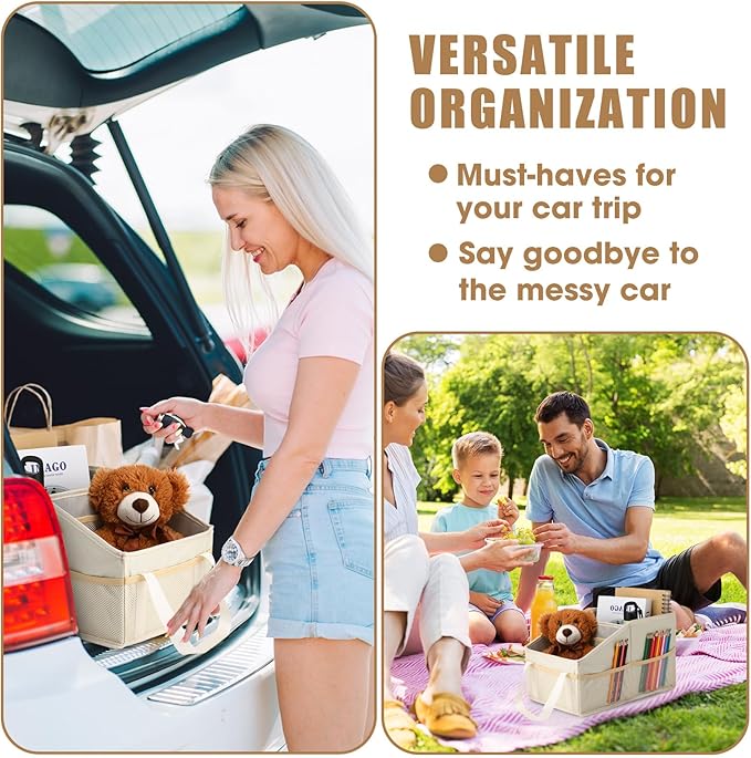 Honeydak Passenger Seat Organizer, Collapsible Car Storage for Console Front/back Seat with Multi-pockets Car Caddy Organizer Suv Truck for Kids Adults Accessories(Beige,2 Compartments)