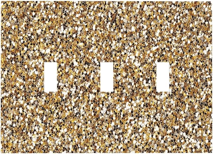 Decorative Light Switch Cover Plate Gold Glitter Sequins 3 Gang Wall Plate Triple Toggle Switch Plate Covers Electrical Outlet Cover for Bedroom Cabin Decor